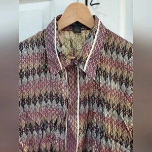 VTG‎ Alberto Celini Men's Metallic Silk Long Sleeve Button Front Shirt Size 2XL